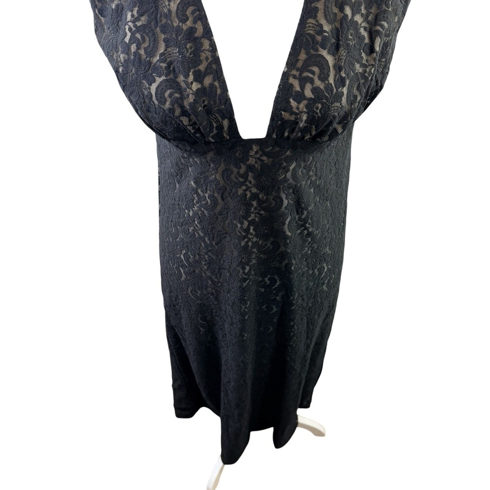 Olga Kapustina Black lace Nude Lined Cap Sleeve Deep V-Neck Midi Dress Medium - Picture 5 of 6